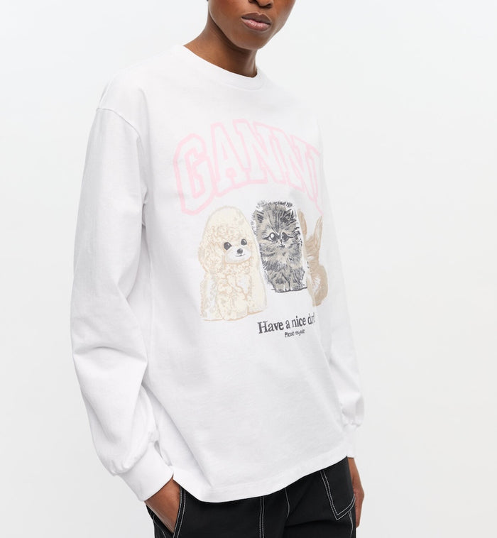 Anna Nina GANNI Re-cut Heavy Jersey Animals Long Sleeve White