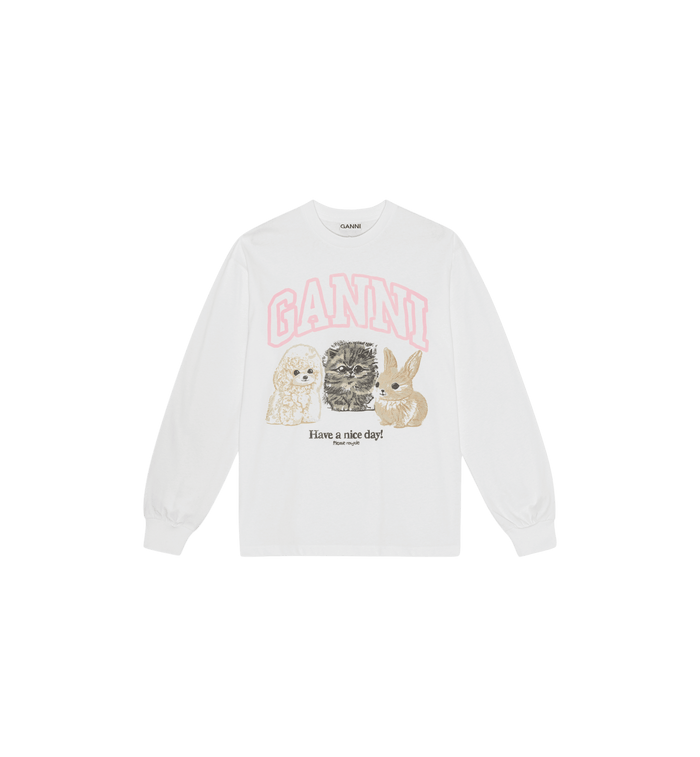 anna nina GANNI Re-cut Heavy Jersey Animals Long Sleeve White