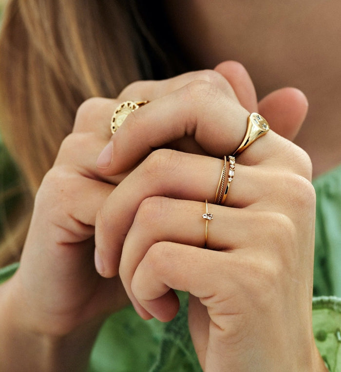 Anna Nina Magical Topaz Sapphire Baguette Ring 14K Yellow Gold