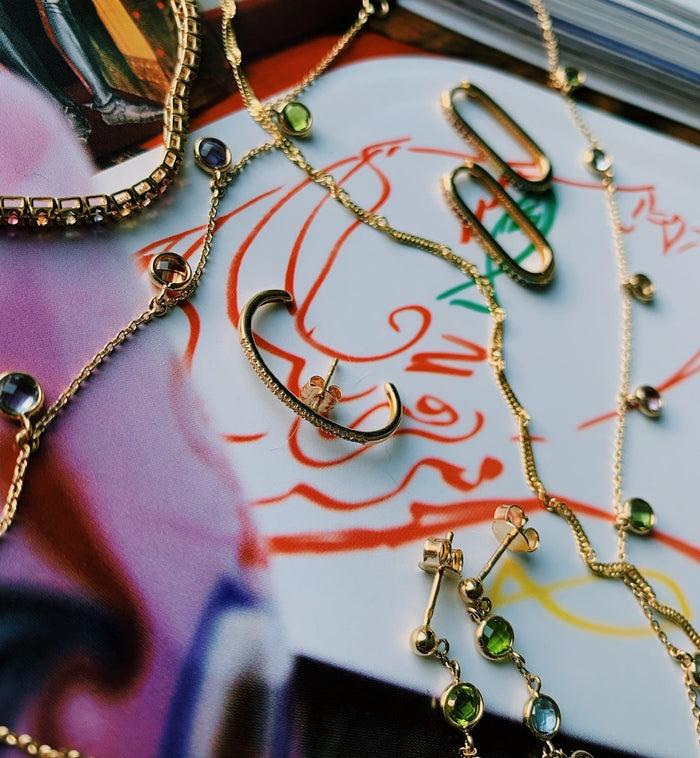 Anna Nina Single White Zirconia Paperclip Earring 14K