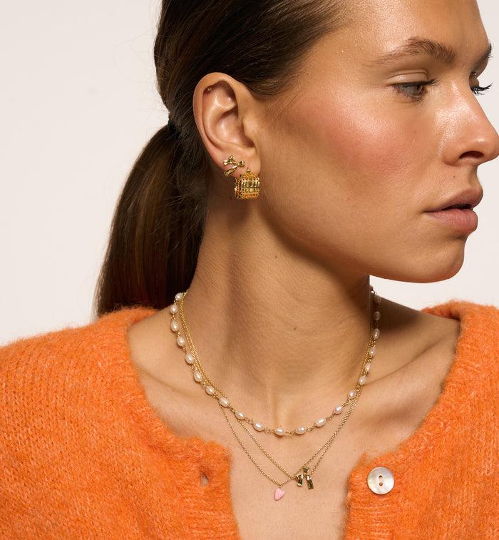 Anna Nina Small French Lace Hoop Earrings Gold Plated