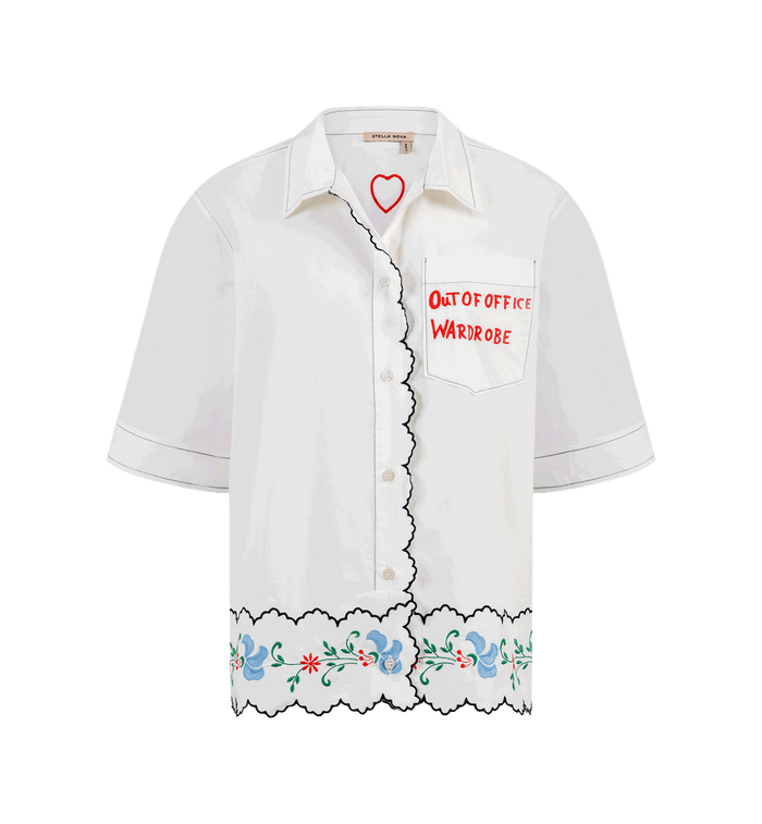 anna nina Stella Nova Coloured Embroidered Oversized Shirt White
