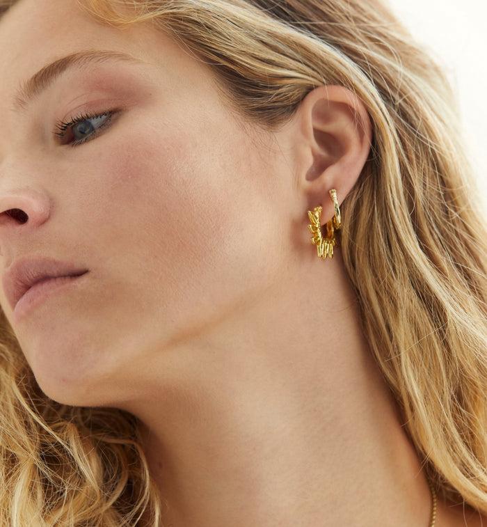 Anna Nina Sunflower Petals Hoop Earrings Gold Plated