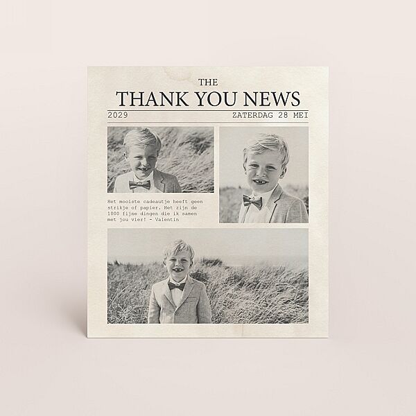 ava Bedankkaartje communie krant