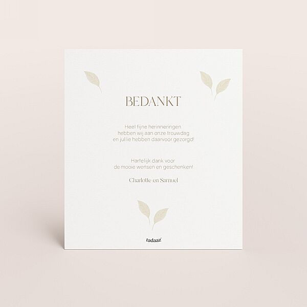 Ava Bedankkaartje Met Beige Bladmotief En Foto
