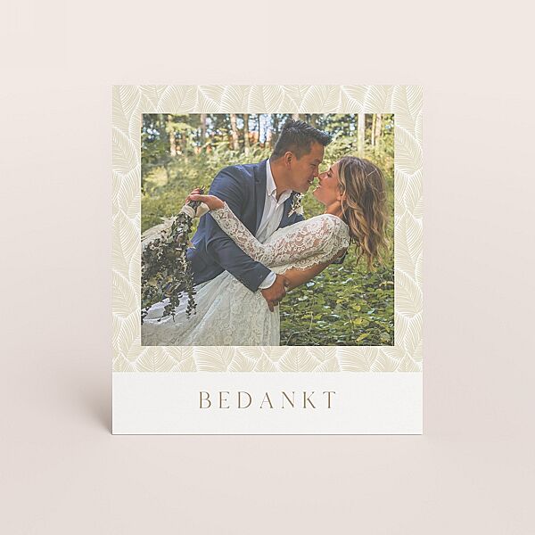 ava Bedankkaartje met beige bladmotief en foto