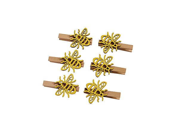 Ava Bij Op Clip Hout 6 Stuks