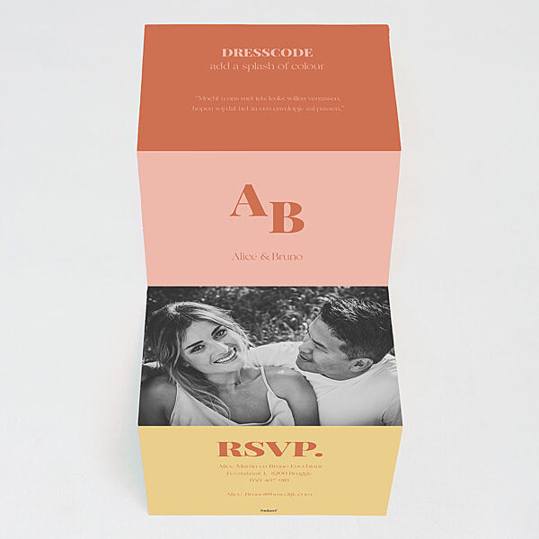 Ava Color Blocking Trouwkaart Vierluik Met Foto's