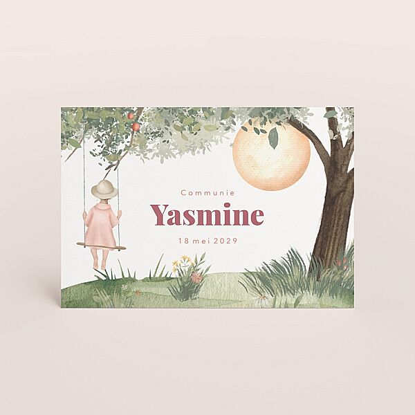 ava Getekend communiekaartje met schommel