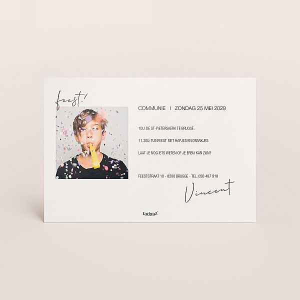 Ava Hippe Communie Uitnodiging Met Confetti