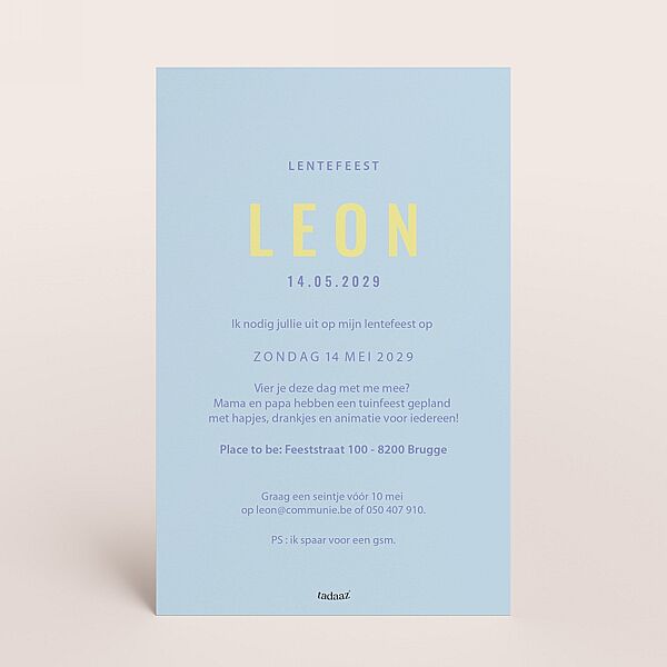 Ava Hippe Communie Uitnodiging Met Streepjes