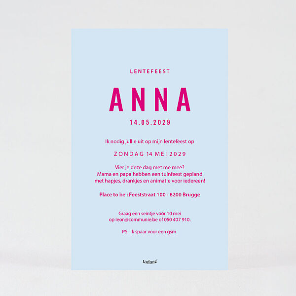 Ava Hippe Communie Uitnodiging Met Streepjes