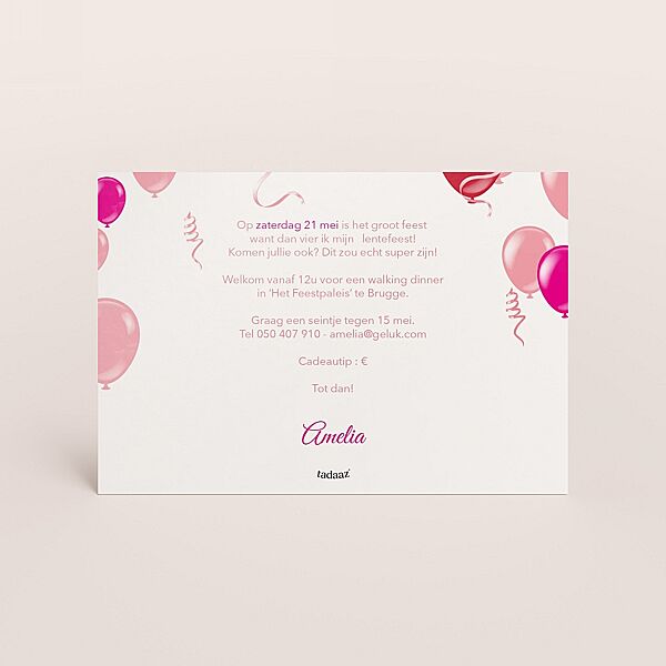 Ava Hippe Lentefeest Uitnodiging Met Ballonnen