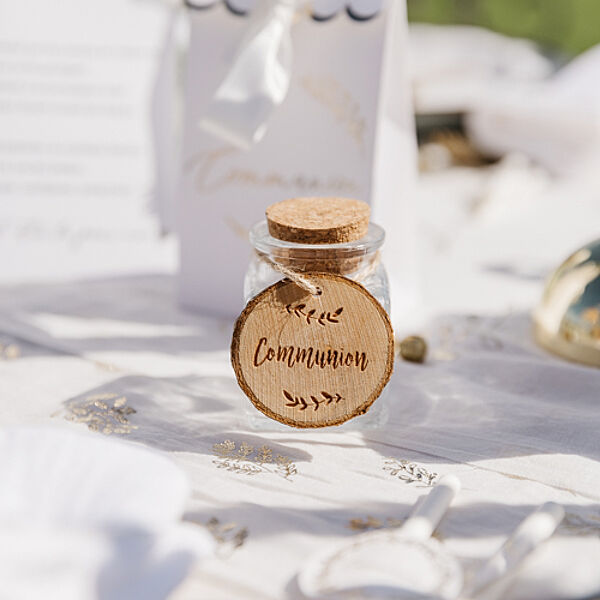 Ava Label "Communion" Ø 4cm Naturel Hout 4 Stuks