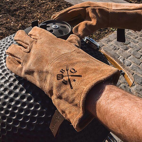 Ava Lederen BBQ Handschoenen Met Symbolen En Tekst