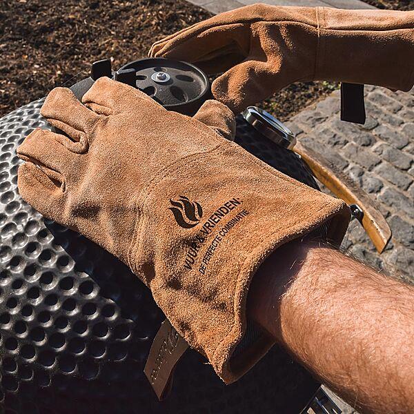 Ava Lederen BBQ Handschoenen Met Vlammetjes
