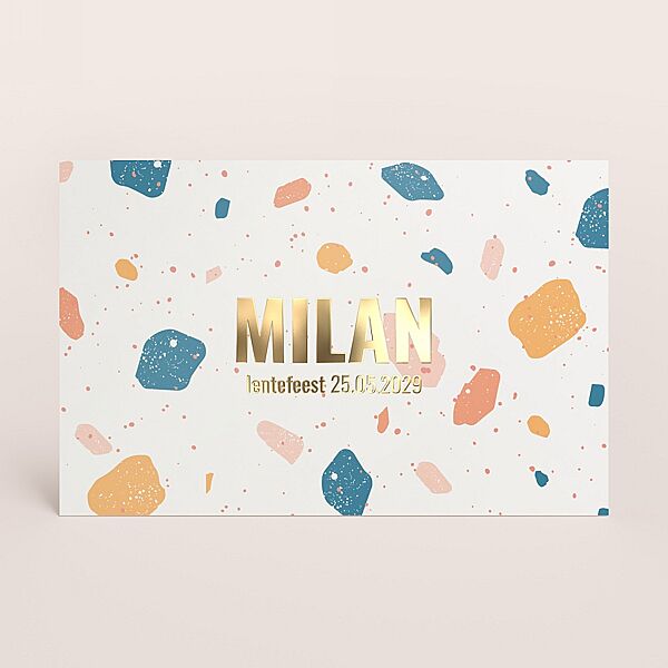 ava Lentefeest uitnodiging terrazzo met folie