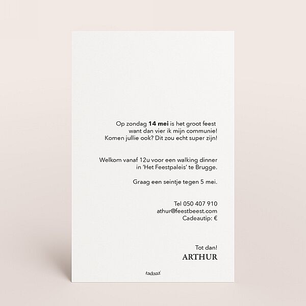 Ava Minimalistische Communie Uitnodiging