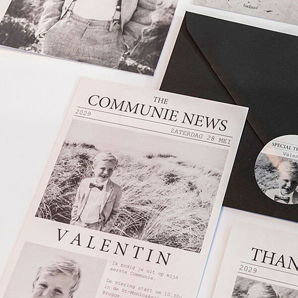 Ava Originele Communie Uitnodiging Krant