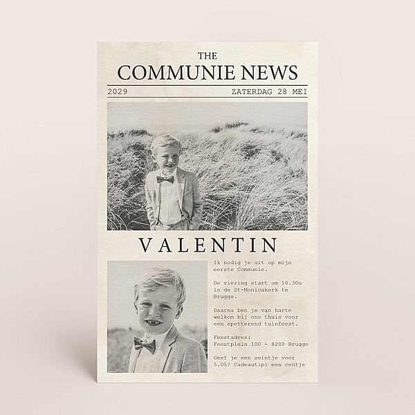 ava Originele communie uitnodiging krant