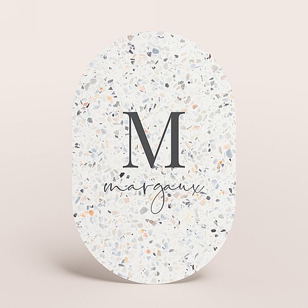 ava Ovaal communiekaartje met terrazzo blauw