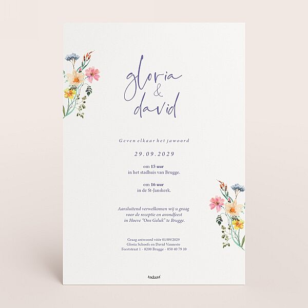 Ava Romantische Trouwkaart Met Bloemen A5