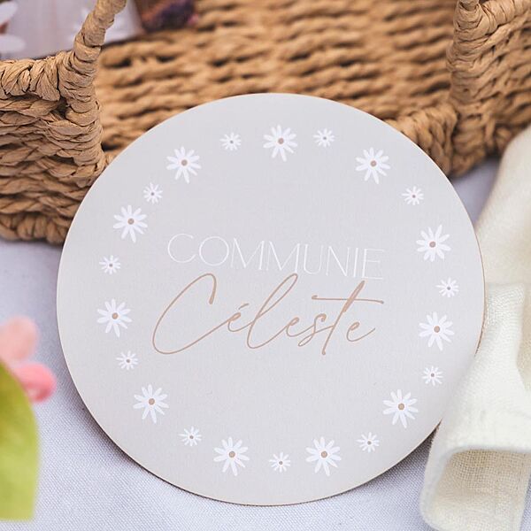 Ava Ronde Communie Uitnodiging Met Madeliefjes