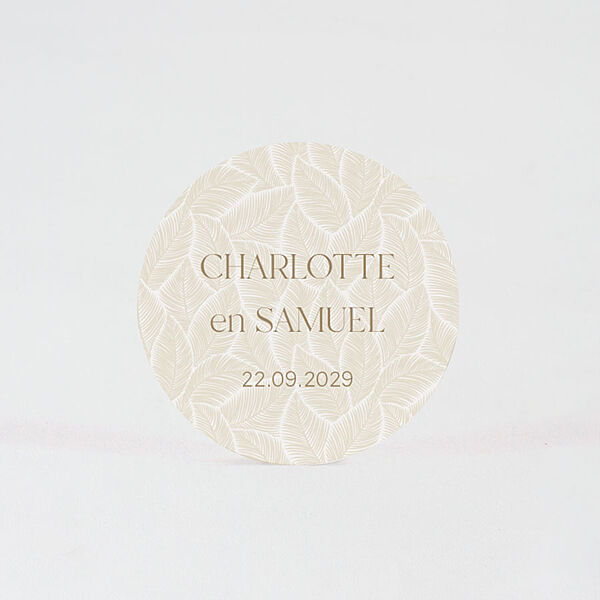 Ava Ronde Naamsticker Met Beige Bladmotief (4 4 Cm)