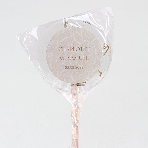 ava Ronde naamsticker met beige bladmotief (4 4 cm)