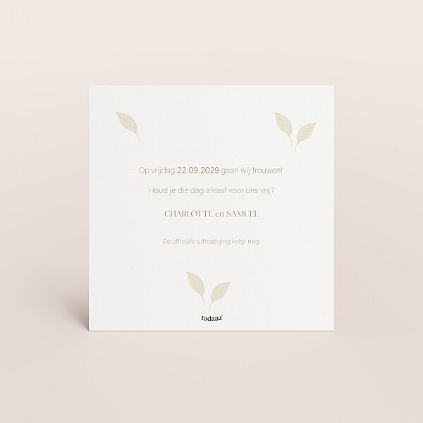 Ava Save The Date Kaart Met Beige Bladmotief