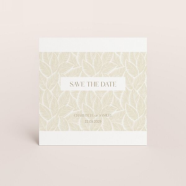 ava Save the date kaart met beige bladmotief