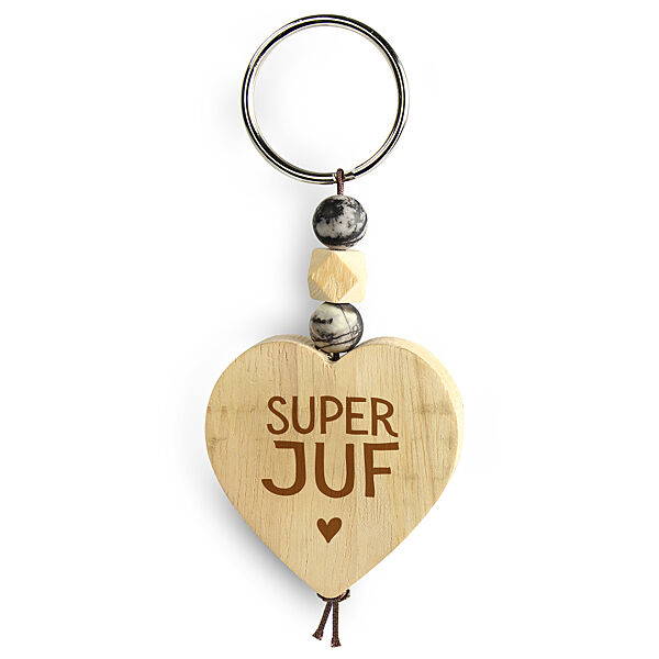 ava Sleutelhanger "Super Juf" Hartje In Hout