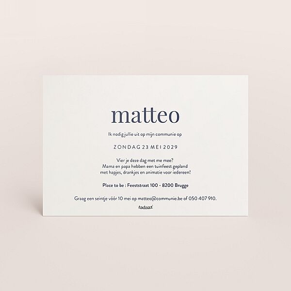 Ava Stijlvolle Communieuitnodiging Met Goudfolie