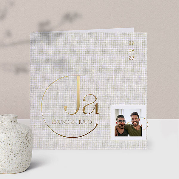 ava Trouwkaart linnen look met folie en foto