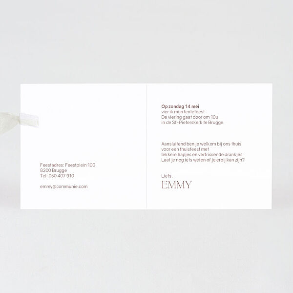 Ava Uitnodiging Communie Met Jurkje En Strik