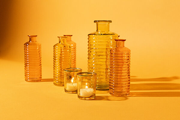 Ava Vaas Glas Geel Geribbeld H 21cm Ø 9 5cm