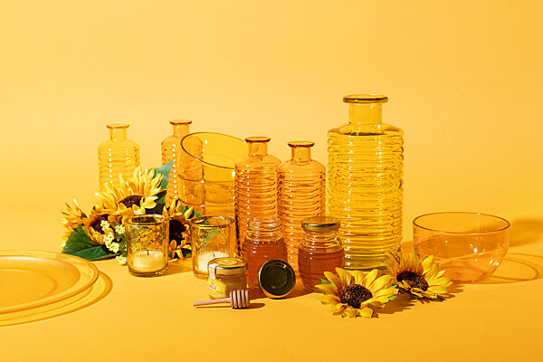 Ava Vaas Glas Geel Geribbeld H 21cm Ø 9 5cm