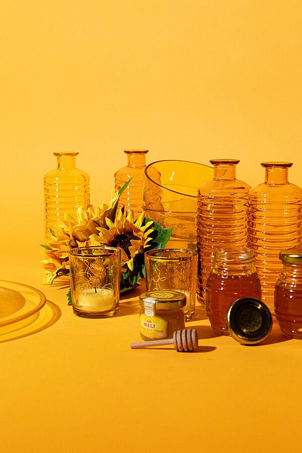 Ava Vaas Oranje Glas Geribbeld H 16 6cm Ø 6cm