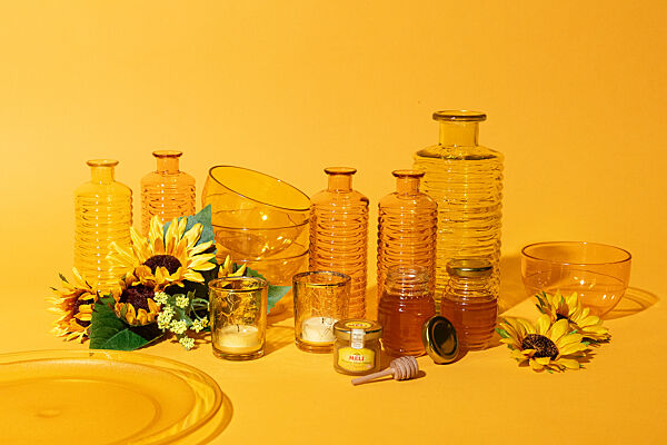 Ava Vaas Oranje Glas Geribbeld H 16 6cm Ø 6cm