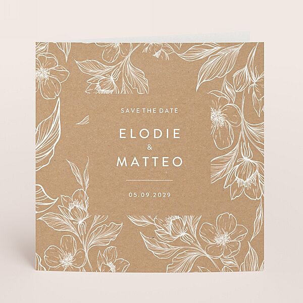 ava Vierkante eco trouwkaart met witte bloemen