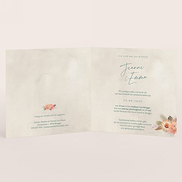 Ava Vierkante Trouwkaart Met Bloemenkrans En Foto