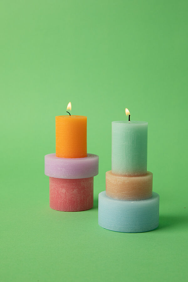 Ava Vormkaars Groen/Beige/Blauw H 10cm Ø 6cm