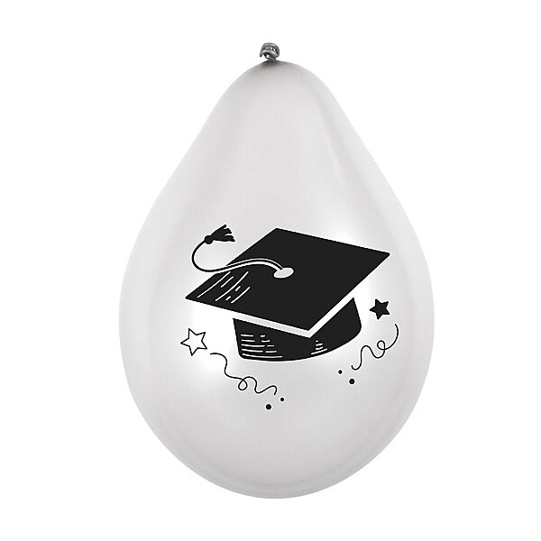 Ava Ballon Latex Graduation Ø 25cm Wit-Zwart-Goud 6 Stuks