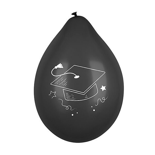 Ava Ballon Latex Graduation Ø 25cm Wit-Zwart-Goud 6 Stuks