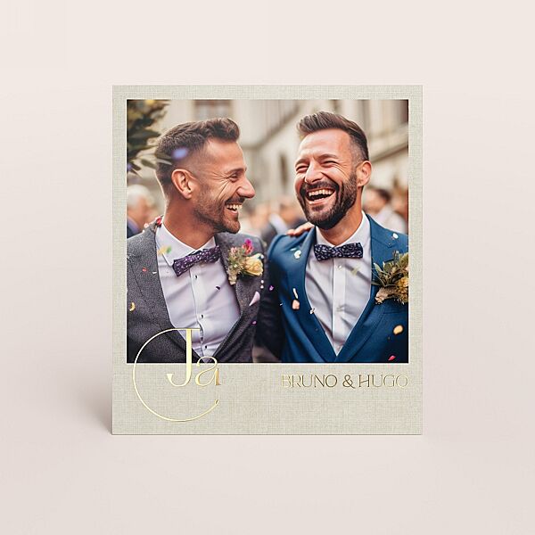 ava Bedankkaartje linnen look met trouwfoto en folie