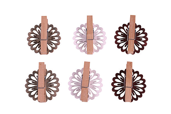 Ava Clip Hout Bloem Wit/Mosgroen/Donkerrood 6 Stuks