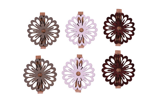 ava Clip Hout Bloem Wit/Mosgroen/Donkerrood 6 Stuks