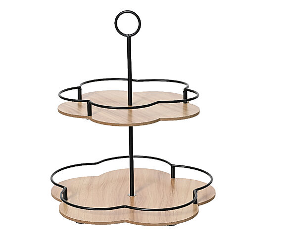 ava Etagère Hout/Metaal 2 Plateaus In De Vorm Van Bloemen H 33cm Ø 28 5cm