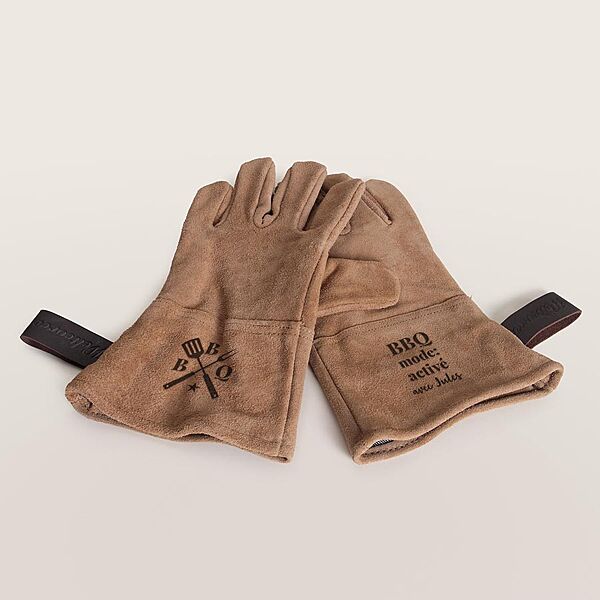 ava Gant pour barbecue en cuir logo et message privé