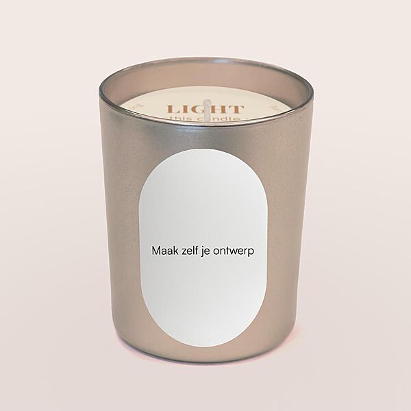 ava Geurkaars in champagne potje met ovale sticker zelf ontwerpen